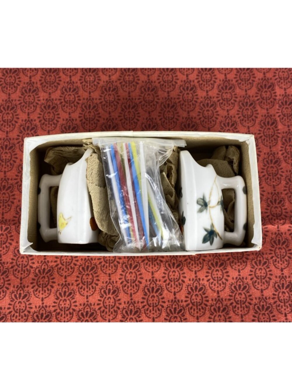 Our Own Import Bone China Clothes Iron Toothpick Holder Set Japan Rooster Floral - Picture 5 of 15